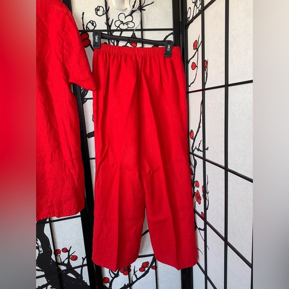 FLAX Linen S/M Petite 2 Piece High Low 100% Linen Red Boho Lightweight Outfit - Picture 9 of 9